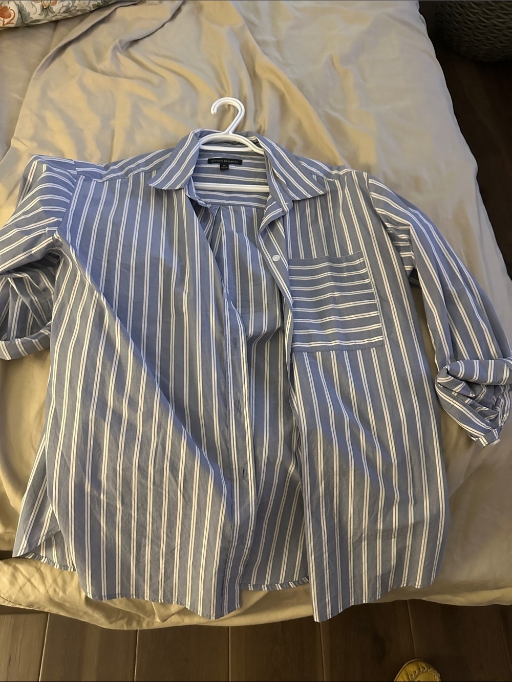 Banana Republic Blue and White Striped Womens Button-Down Shirt